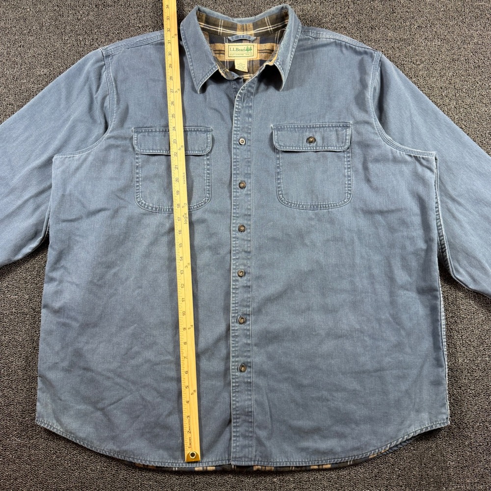 L.L. Bean Men's 2XL Flannel Lined Hurricane Work Shirt Jacket Light Blue Shacket - Picture 7 of 8